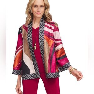 Chico’s Travelers Collection Reversible Marble Crushed Jacket Size 3 = XL Red